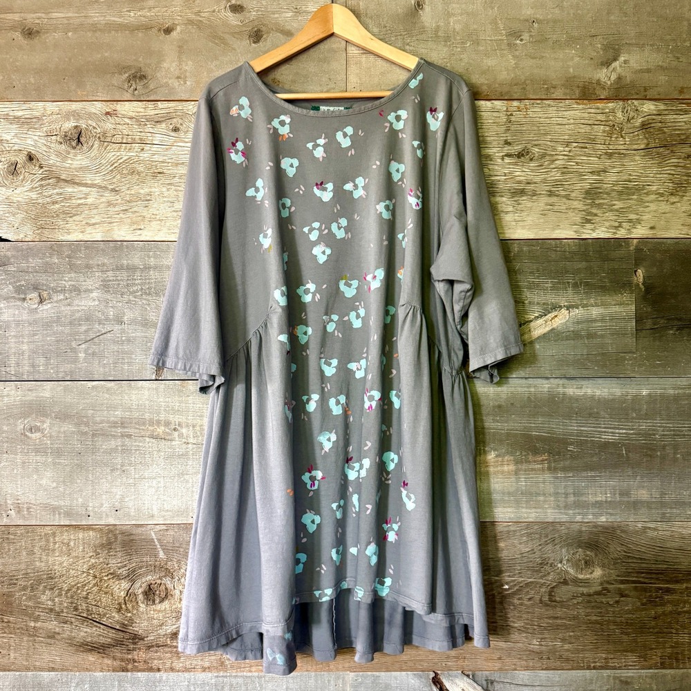 Blue Fish Organic Cotton Baby Doll Floral Tunic Top Size 2 Grey Art to Wear USA